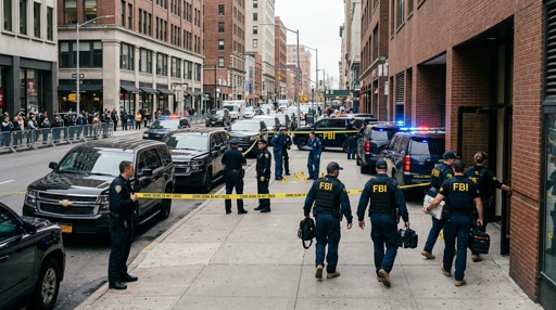 FBI agents conducting an operation at a city street crime scene