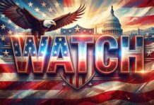 Patriotic graphic featuring an eagle, the Capitol building, and the word 'WATCH'