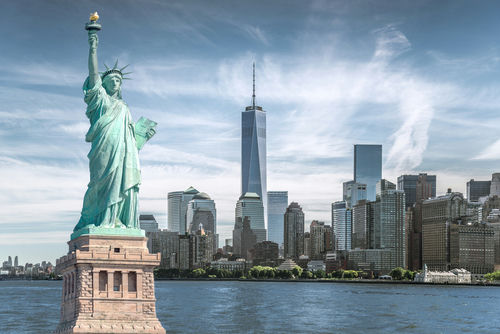 Statue of Liberty in front of the New York City skyline