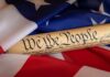 United States Constitution scroll on American flag