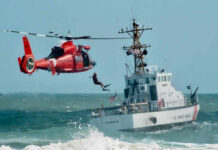 Family Cruise Becomes Alcatraz Nightmare Coast Guard training with helicopter and boat in rough seas.
