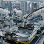 Robotic arms working on an assembly line in a modern factory