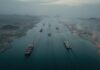 Paid Passage? U.S. Patrols Demand Fees Aerial view of cargo ships navigating a shipping channel