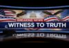 News studio backdrop featuring eagles and the Capitol building with the text 'Witness to Truth'