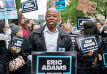 Eric Adams speaking at an election campaign rally.